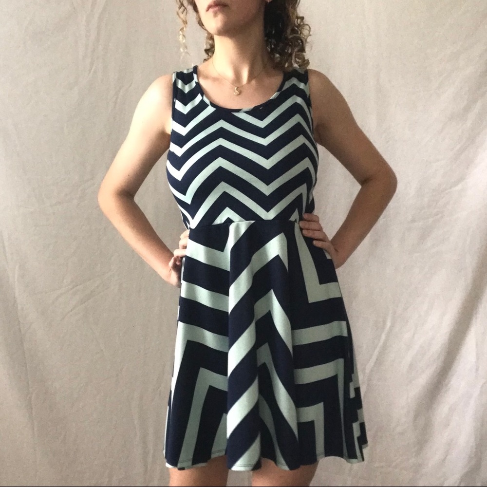 SOLD Xhilaration Turquoise and Navy Chevron Dress